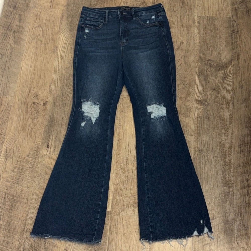 Judy Blue Women's High Rise Flare Jeans Distressed Ripped‎ Dark Wash Size M